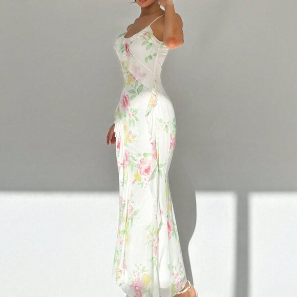 Ria Multicolor Elegant Floral Women's Spaghetti Strap Bodycon Dress - Picture 5 of 5